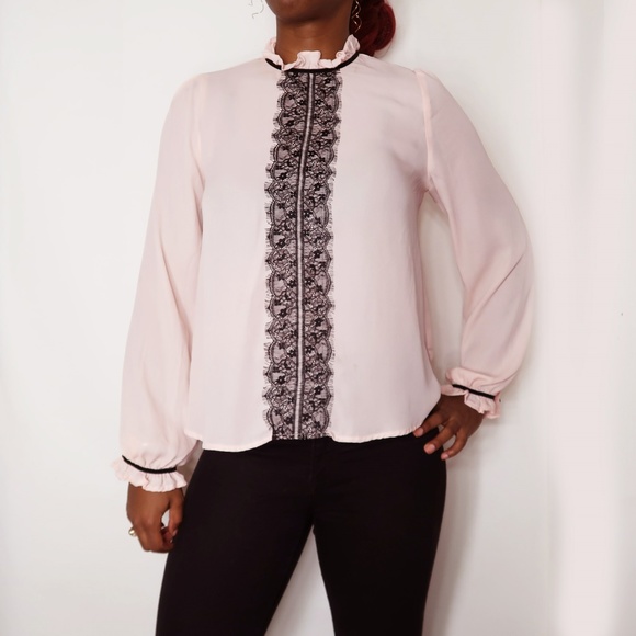 a'gaci Tops - SOLD | A'gaci Blush blouse with  black lace accent